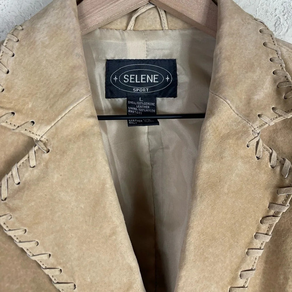 Selene Sport Y2K Suede Leather Braided Button Down Jacket - Picture 2 of 12